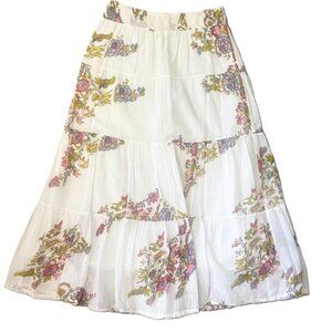 Poetry Ladies Tiered Floral Skirt sz 12 White Stretch Waist Lined Whimsical